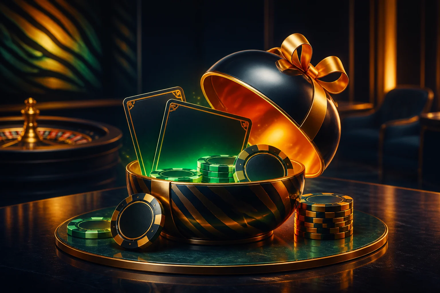 SpinTiger Bonus ohne Einzahlung mit Geschenkbox, Chips und Statuslicht